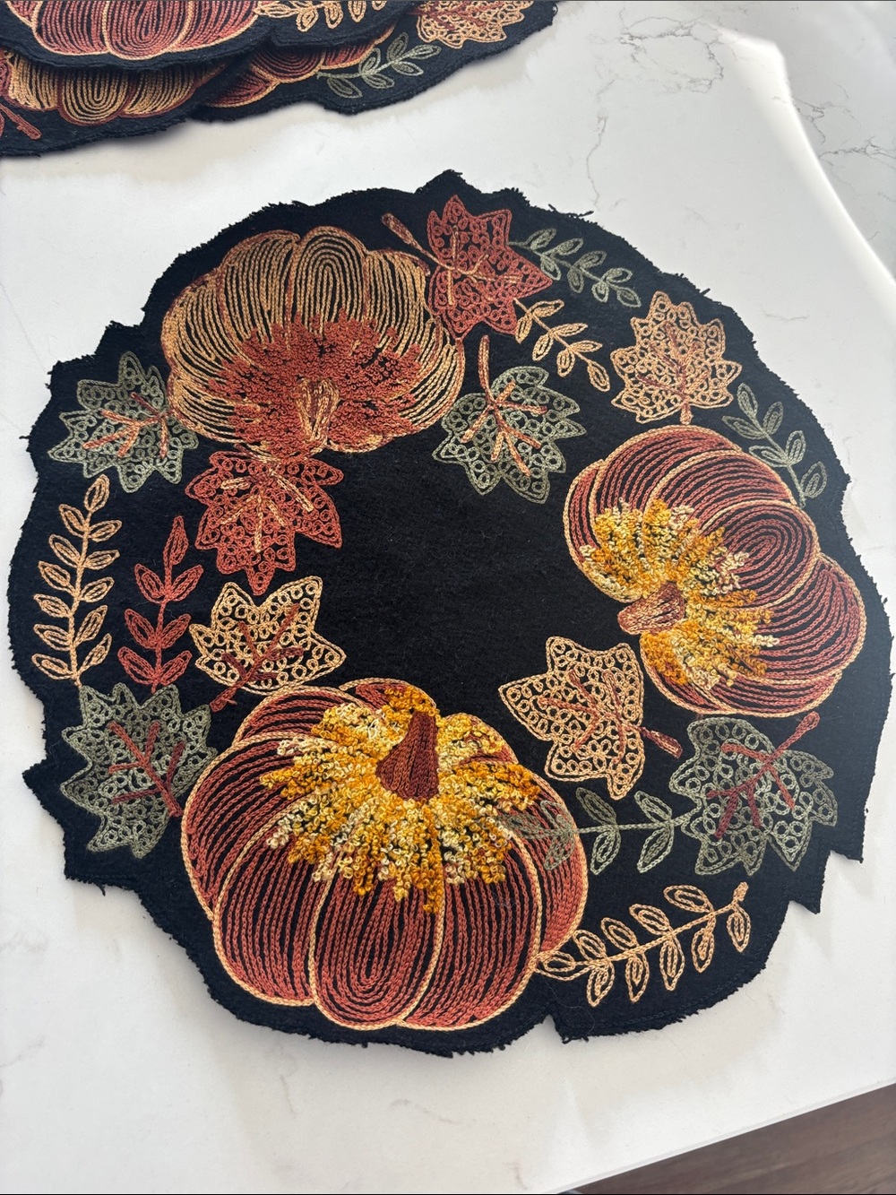 Black Embroidered Pumpkin Wreath placemats - Set of 4